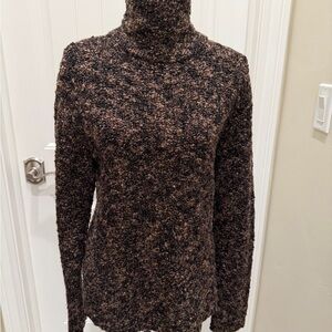 Eileen Fisher Black and Brown Bouclé Turtleneck Sweater